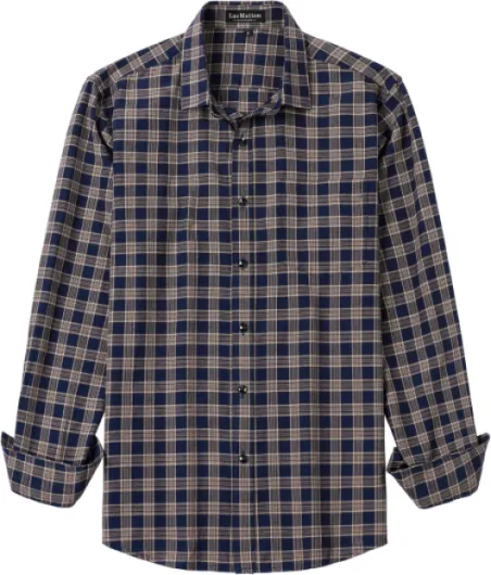 Men's Lightweight Gingham Dress Shirt Casual Business Slim Fit Long Sleeve Button Down Shirts with Pocket Navy Plaid Large