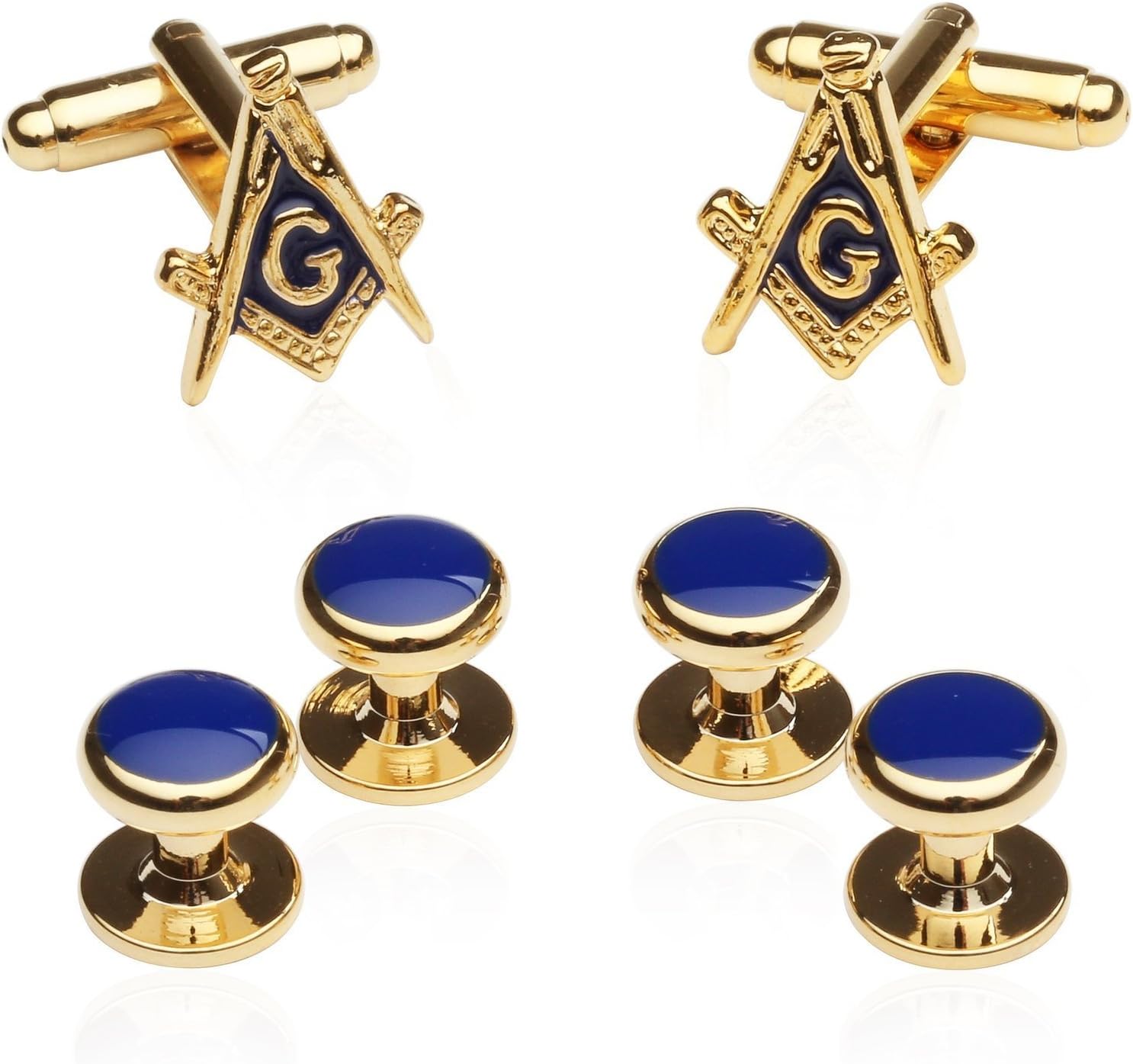 Men's Gold Masonic Tuxedo Formal Set Freemason Cuff links and Studs Set with Travel Presentation Idea Box Tux Shirt Accessories Attire Special Occasions