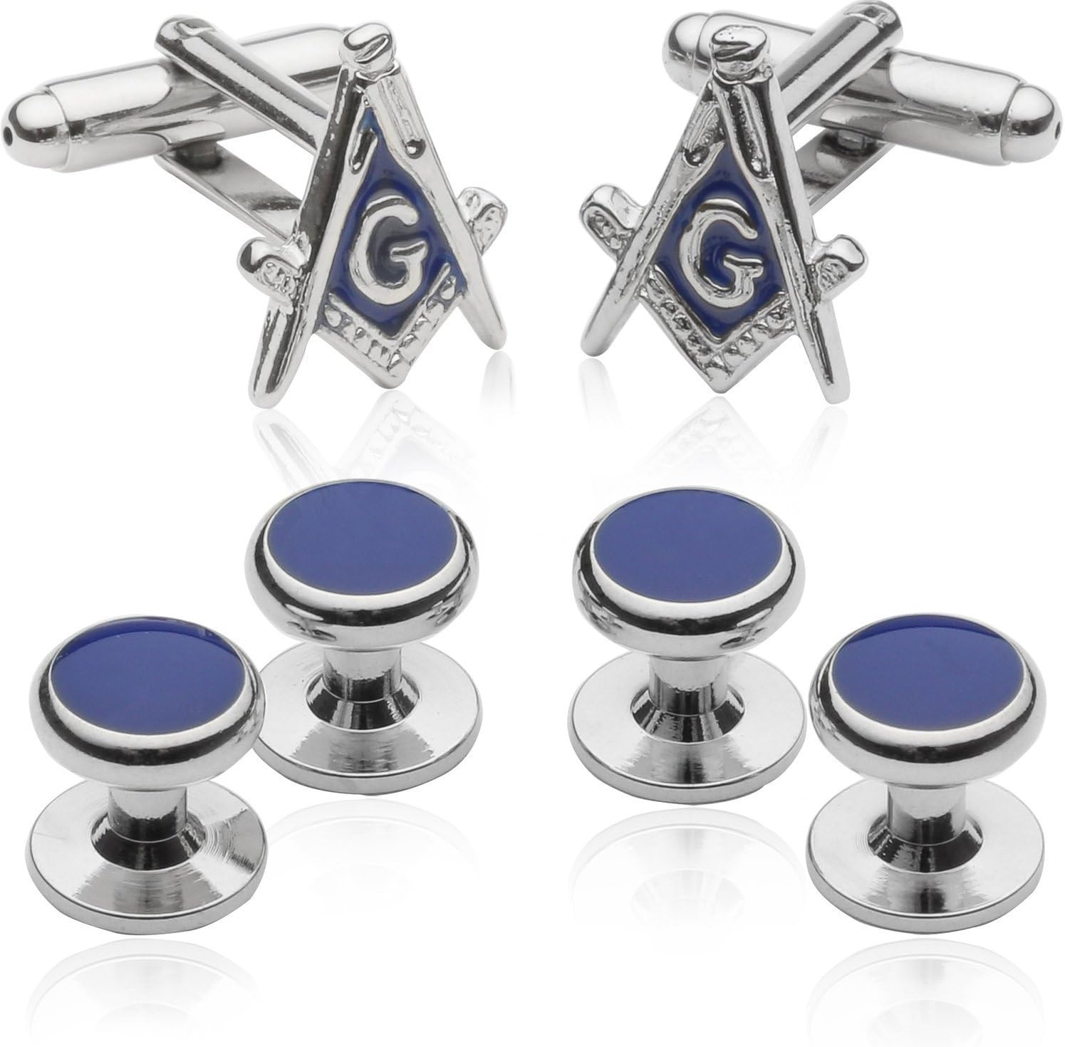 Cuff-Daddy Mens Silver Mason Masonic Cufflinks Studs Formal Set with Presentation Box