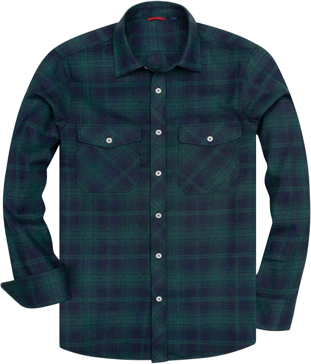 Alimens & Gentle Men's Button Down Regular Fit Long Sleeve Plaid Flannel Casual Shirts Green Navy Plaid X-Large