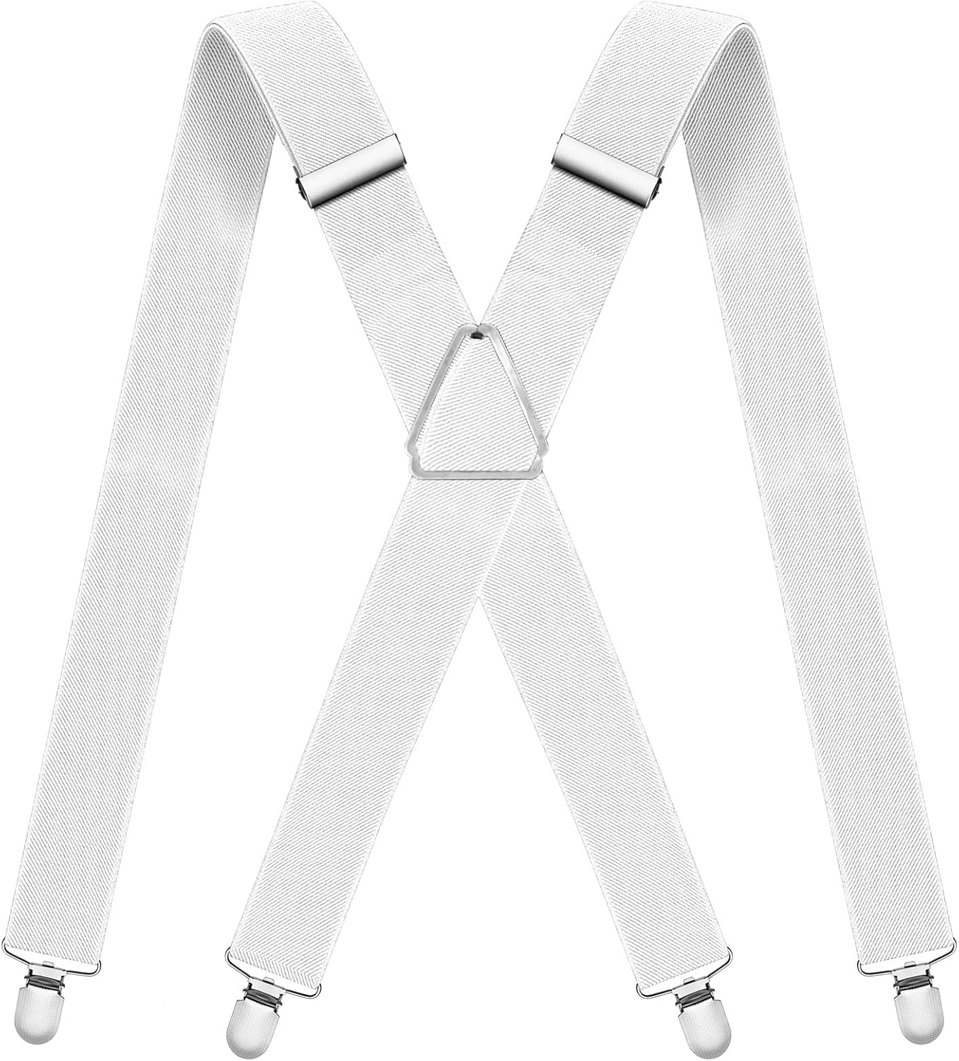 Mens Suspenders Adjustable Braces with 4 Strong Metal Clips Elastic X Back Heavy Duty Suspender for Men and Women White