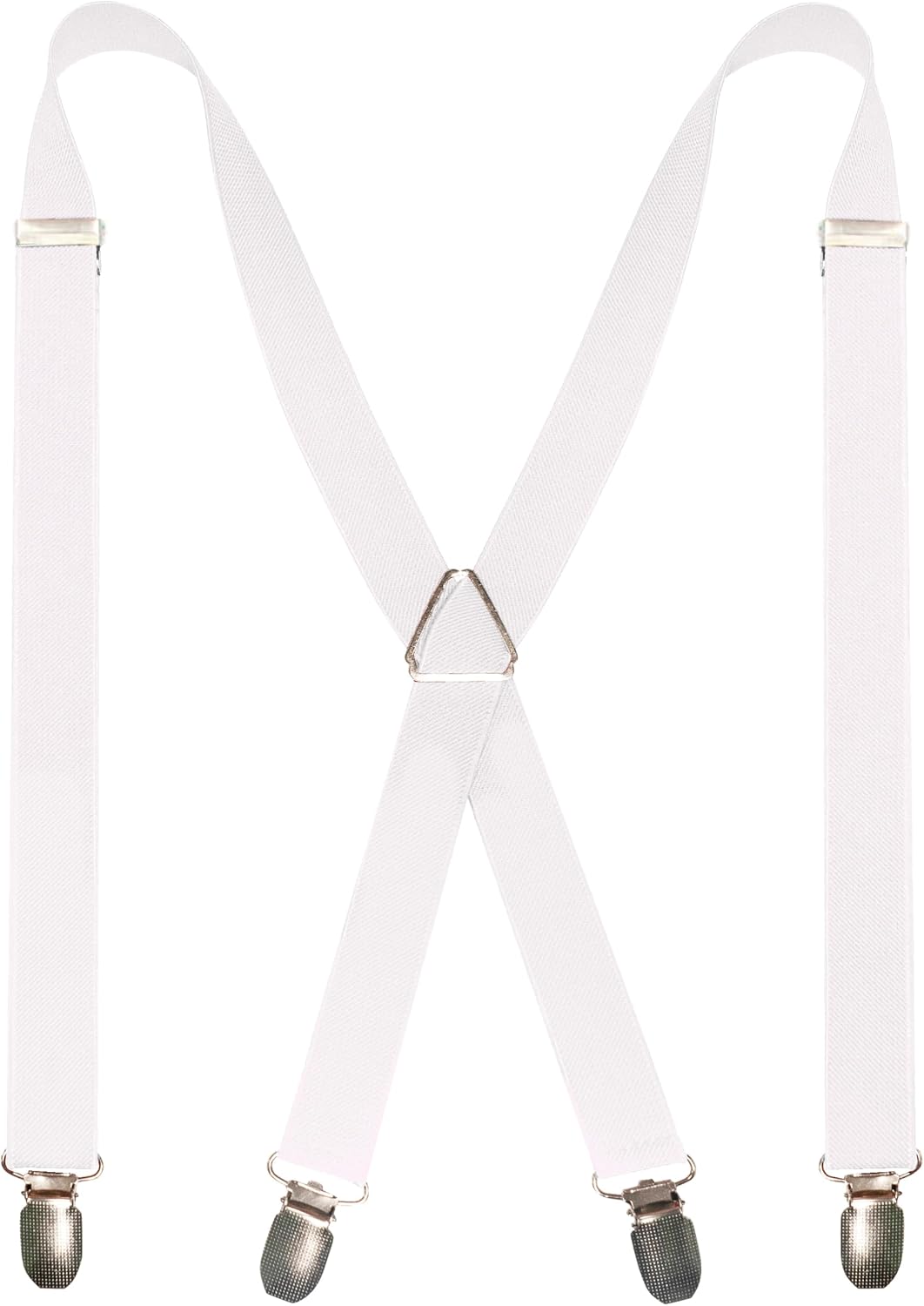 Mens Solid Color Suspender with 4 Clips Adjustable Braces White
