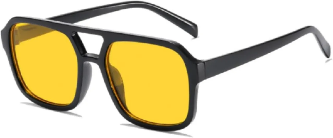 Retro 70s Square Aviator Sunglasses Women Men Vintage Rectangle Sunglasses Flat Frame Trendy Shades Yellow