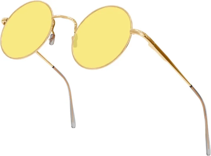 Round Sunglasses for Women Men Hippie Circle Sun Glasses Small Shades Yellow