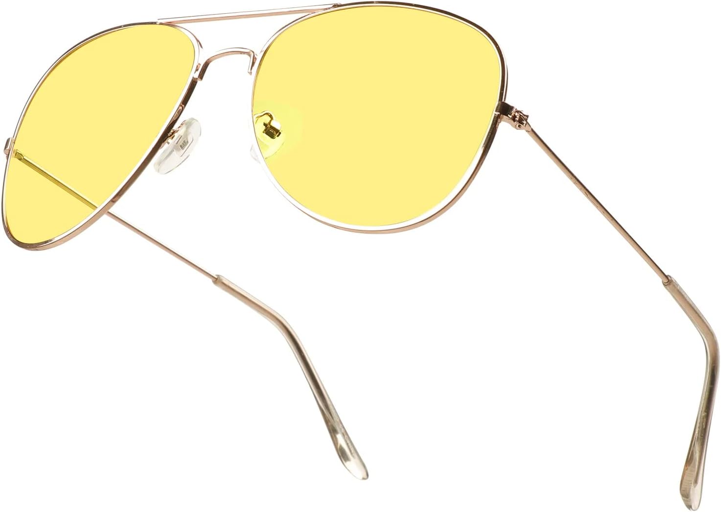 Aviator Sunglasses Colored Tinted Lens Glasses Metal UV400 Protection 01 Yellow Night Driving Lens