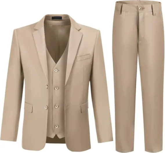Boy's Formal Suit Set Slim Fit Kids Tuxedo Suits for Wedding Teen Toddler Boy Dress Suit Outfit 3 3pc Khaki
