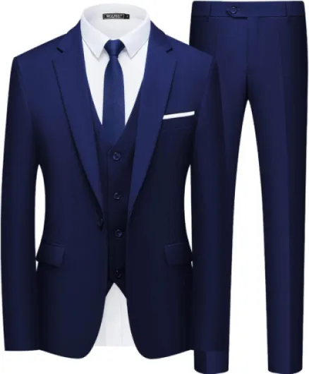 Men’s Slim Fit Suit One Button 3-Piece Blazer Dress Business Wedding Party Jacket Vest & Pant Blue 3X-Large