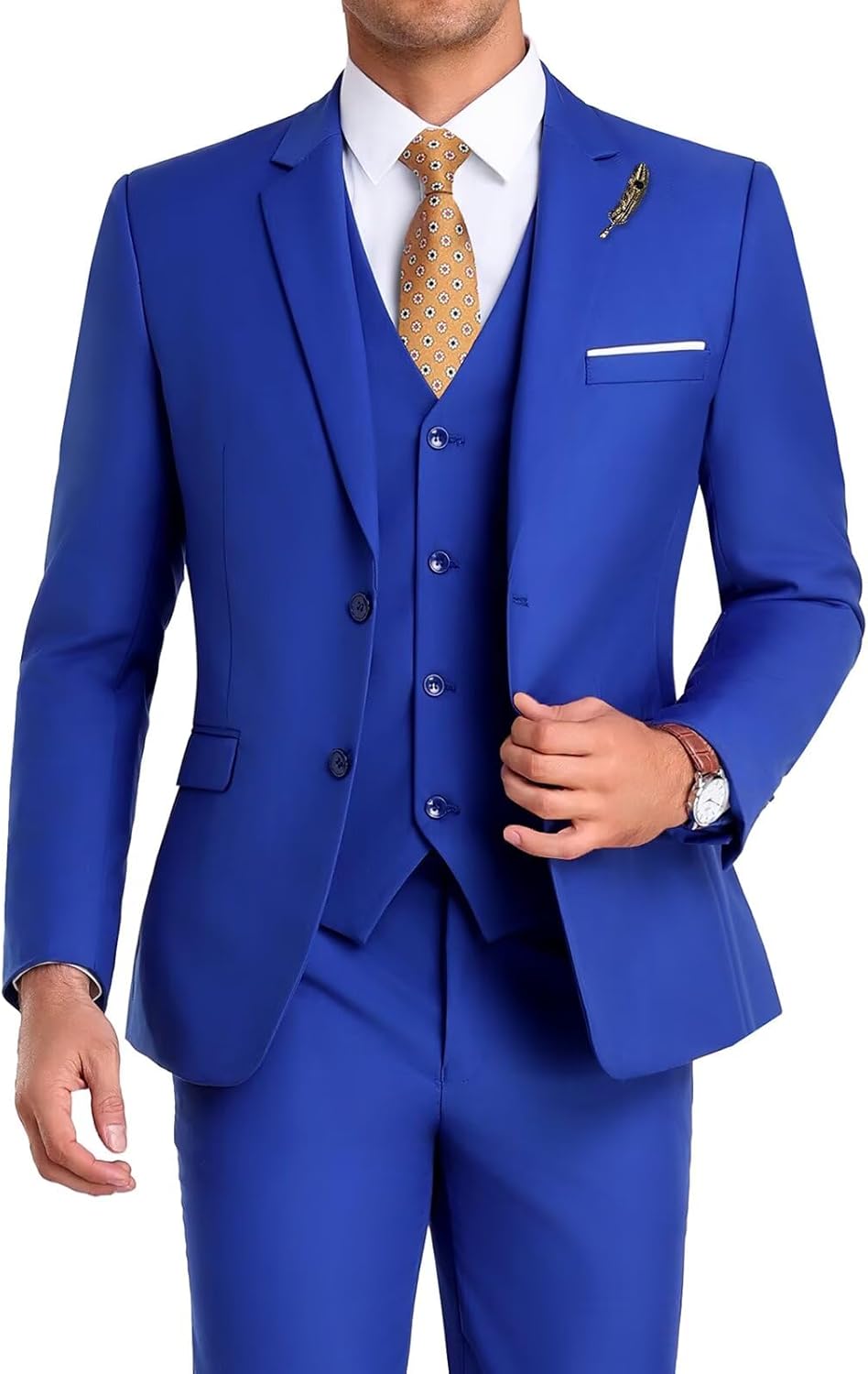 High-End Suits Men Suit Groomsmen Suit Orange Slim Fit 3 Pieces Suit for Men Notched Lapel Jacket Vest Pants XX-Large Royal Blue