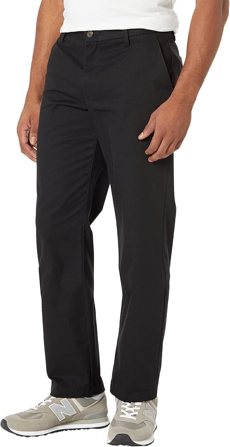 Men's Straight-Fit Wrinkle-Resistant Flat-Front Chino Pant 34W x 32L Black