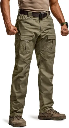 Men's Flex Ripstop Tactical Pants, Water Resistant Stretch Cargo Pants, Lightweight EDC Hiking Work Pants Breacher Soil Green 28W x 30L