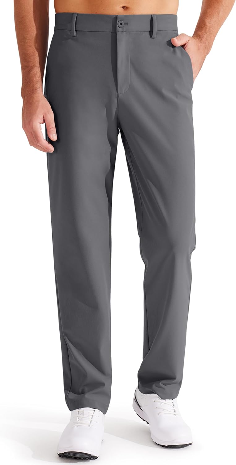 Men's Golf Pants Classic Fit Flat Front Work Dress Pants 29" 31" 33" Stretch Casual Pants Lightweight with Pockets 33W x 31L Dark Grey