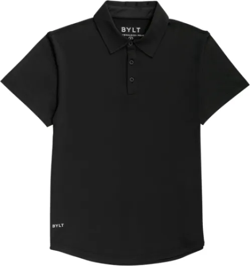 Performance Drop-Cut Polo Men's Shirt - Classic Fit, Collared Shirt for Men - Active & Casual Comfort Wear - Lightweight Large Black