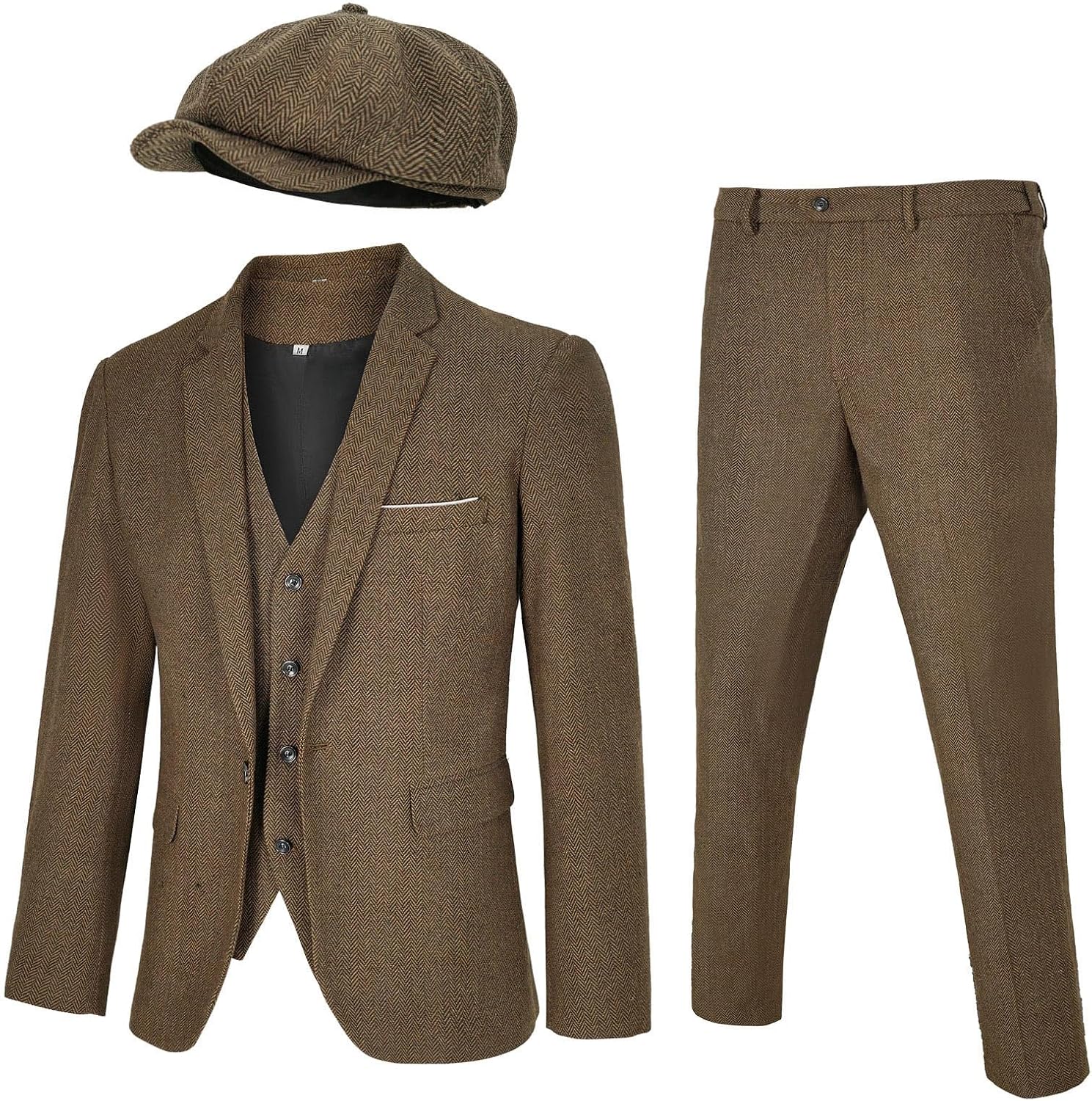Men's 4 Piece 1920s Suit One Button Vintage Suit,Jacket Vest Pants with Hat X-Large Z3727bn