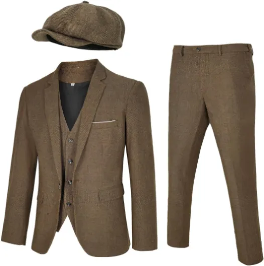 Men's 4 Piece 1920s Suit One Button Vintage Suit,Jacket Vest Pants with Hat X-Large Z3727bn