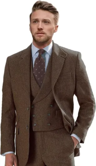 HerringboneTweed Tweed Suits for Men Slim Fit 3 Piece Suit Wool Suits 1920s Wedding Suits Brown Medium