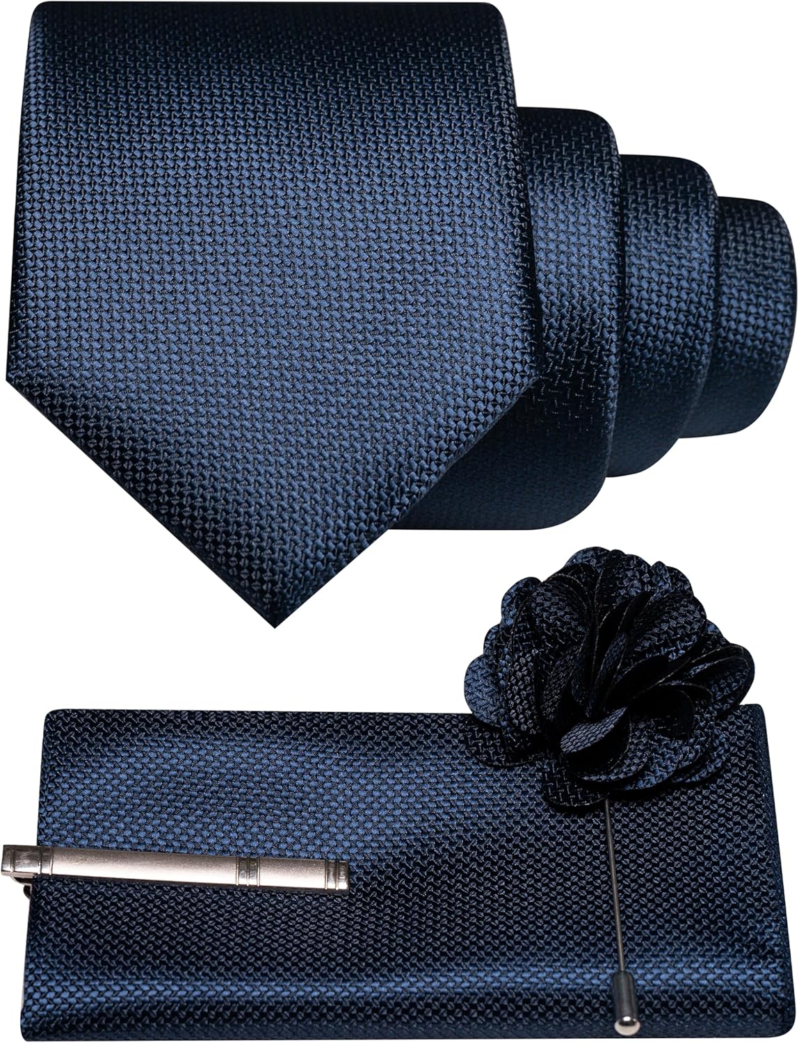Mens Tie and Lapel Pin with Pocket Square Tie Clip Sets for Casual and Business 4PCS Navy Blue