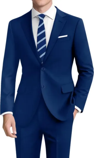 Men's Suit Slim Fit 2-Piece Two-Button Blazer and Adjustable Waist Pants Navy Blue Stretch 38