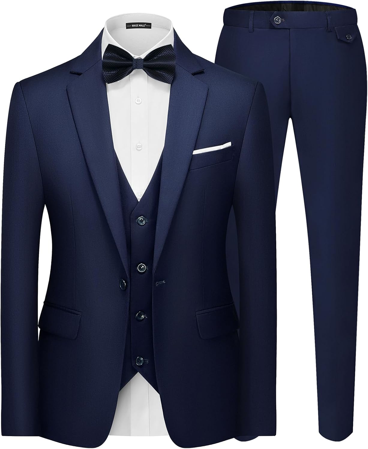 Men's 3 Pieces Suit Elegant Solid One Button Slim Fit Single Breasted Party Blazer Vest Pants Set Navy Blue Medium