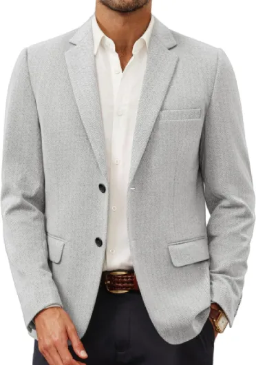 Men's Herringbone Blazer Jacket Lightweight Casual Knit Sport Coat Large Light Grey