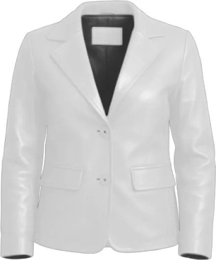 Lambskin Leather Blazer Women – Premium Women Leather Jacket with Notched Lapel, Long Sleeves, Flap Pockets 3X-Large White