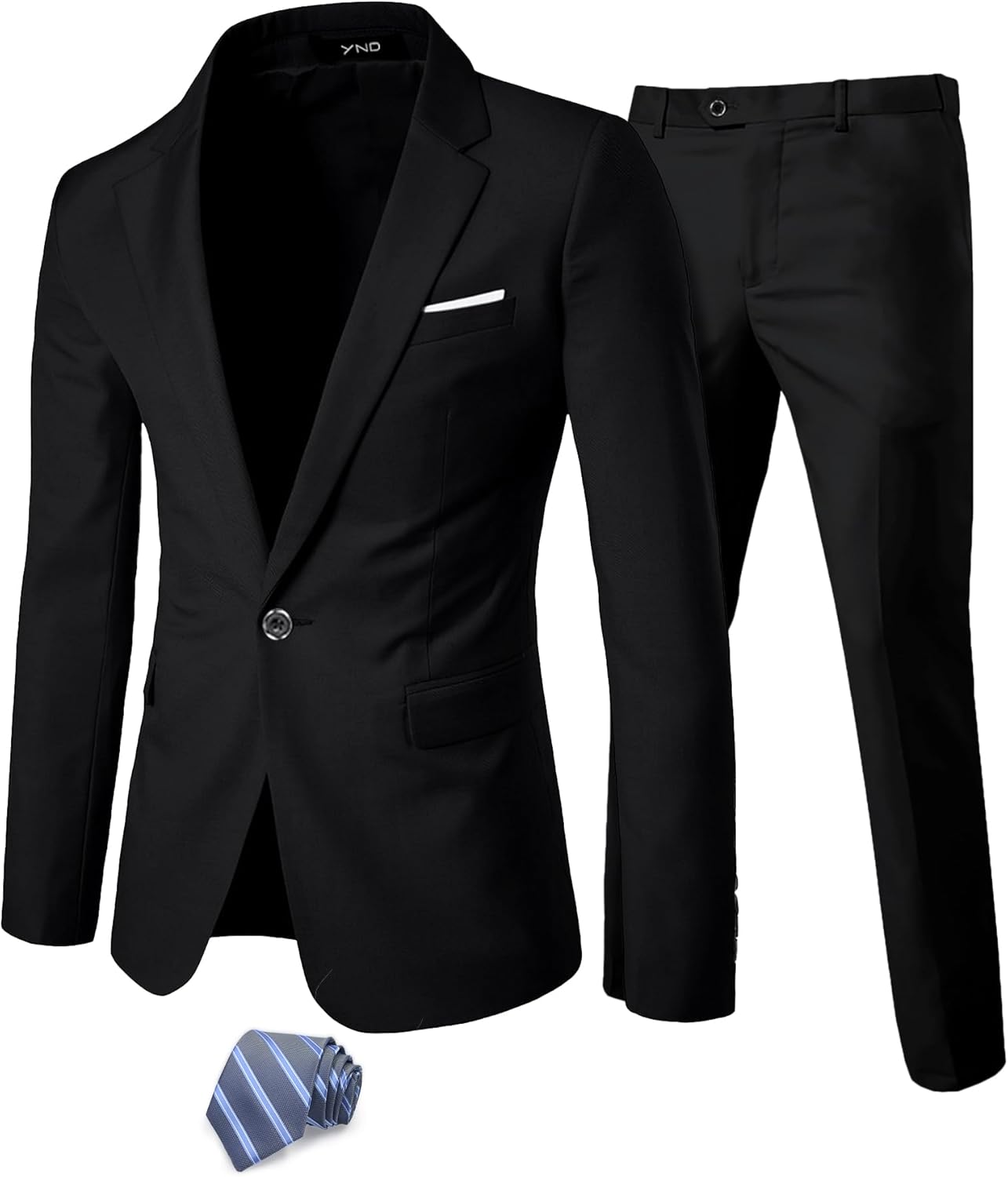 Men's 2 Piece Suit with Tie, One Button Slim Fit Solid Jacket and Pants Set, Suits for Men Prom Party Wedding & Business Medium Black