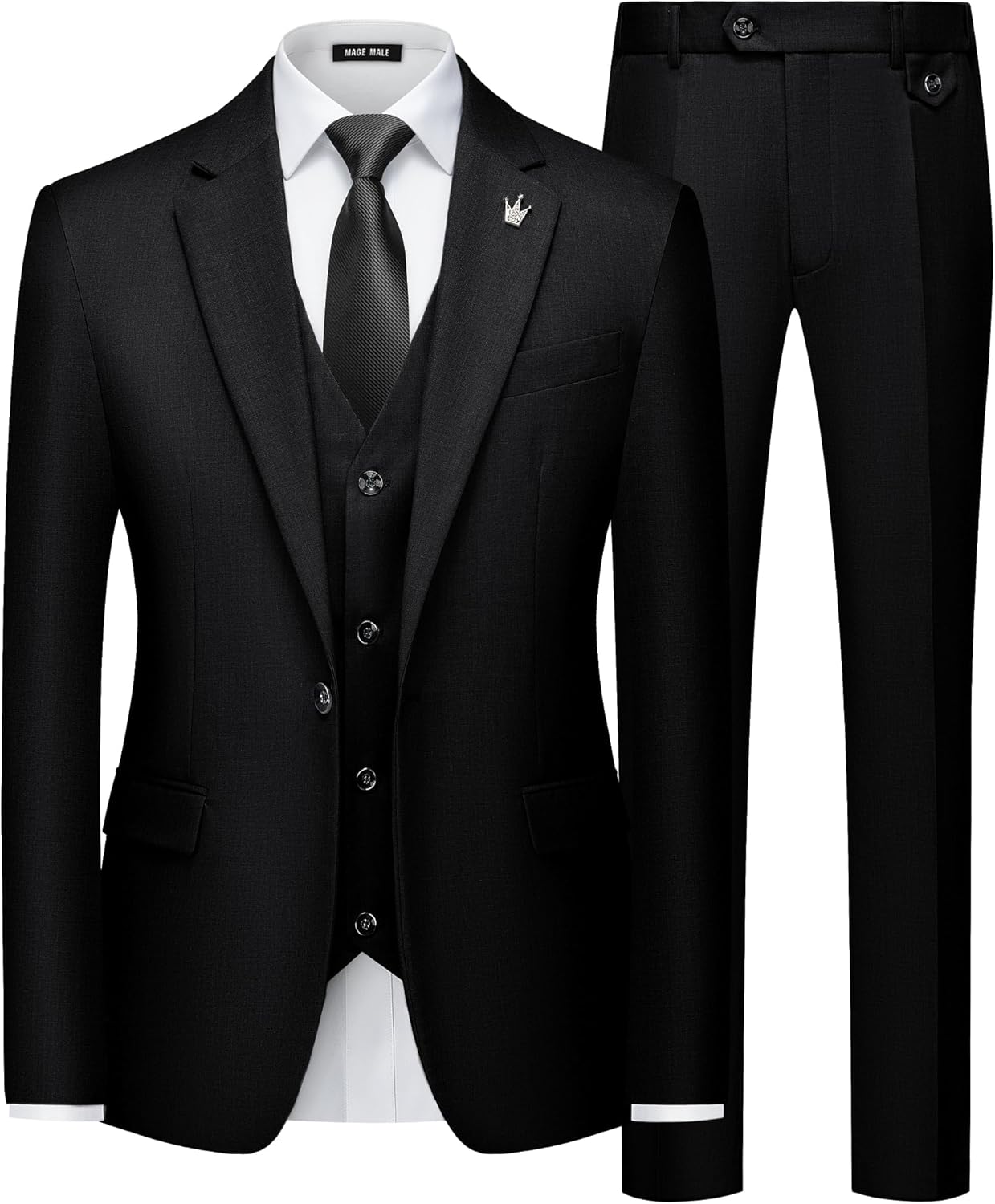 Mens Suits Slim Fit 3 Piece Tuxedo Suit One Button Solid Prom Wedding Party Blazer Vest Pants Set with Tie Large Black