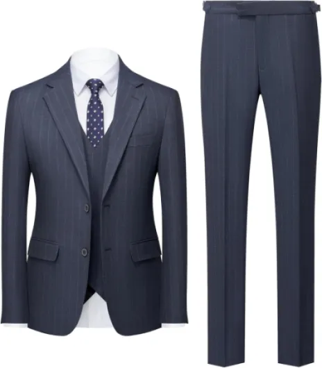 Men's Classic Stripe Suit 3 Piece Elegant Business Suit Two Button Wedding Prom Tuxedo Jacket Vest & Pants 2025 Medium Navy Blue