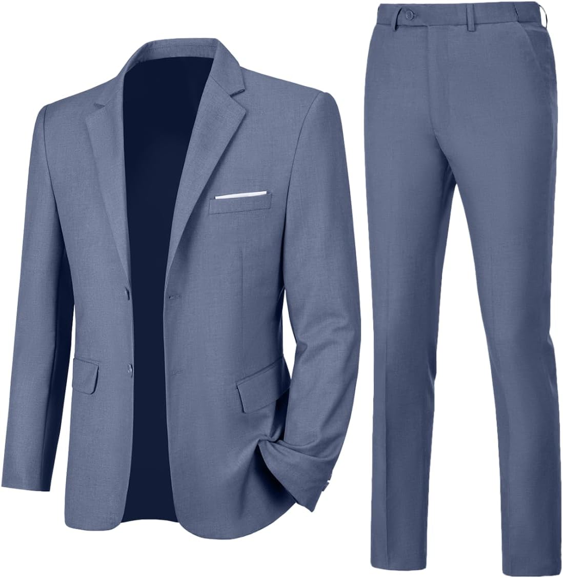 Mens Slim Fit 2 Piece Suit Two Button Notched Lapel Solid Suit Jacket Pants Set Tuxedo for Prom Denim Blue X-Large