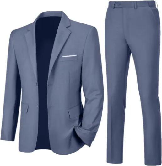 Mens Slim Fit 2 Piece Suit Two Button Notched Lapel Solid Suit Jacket Pants Set Tuxedo for Prom Denim Blue X-Large