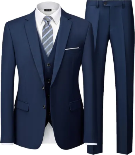 MY'S Men's 3 Piece Slim Fit Suit Set with Tie, 2 Button Blazer Jacket Vest & Pants, Business Wedding Party Prom Suit for Men Deep Blue Large
