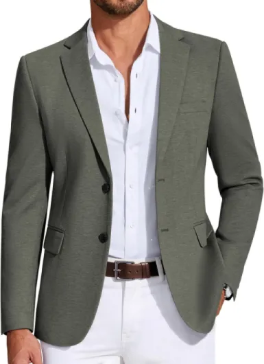 Mens Casual Blazer Knit Sport Coat Lightweight Two Button Suit Jacket Small Army Green