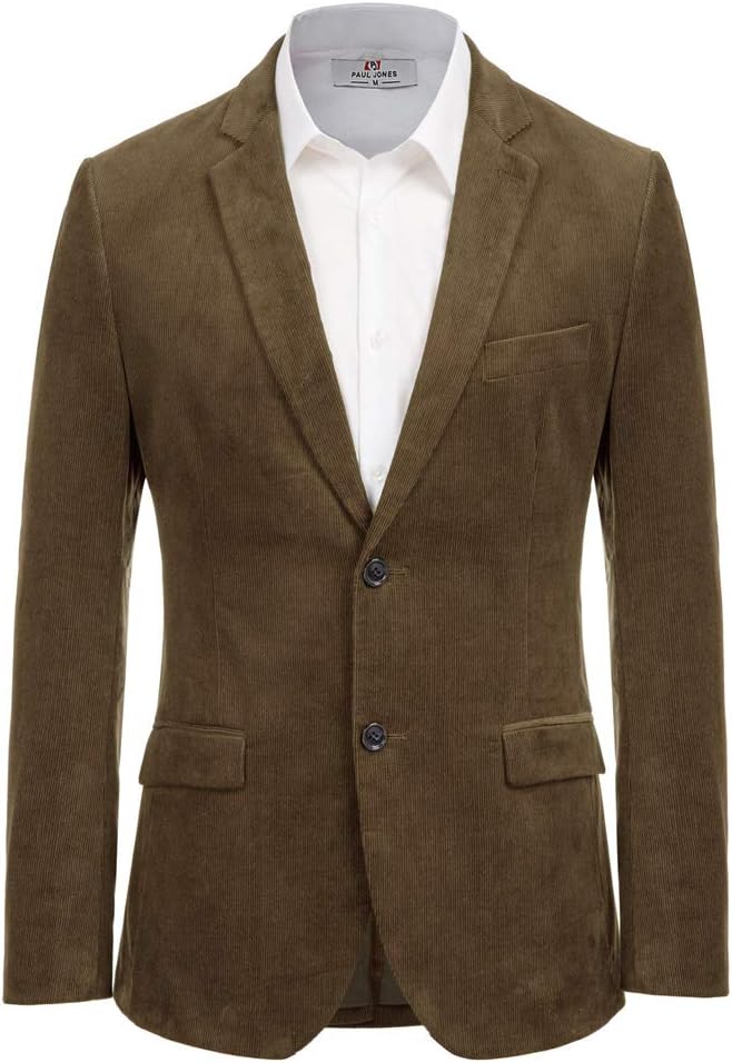 Mens Corduroy Blazer Jackets Slim Fit Two Button Casual Sports Coat Medium Coffee