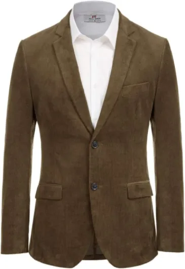 Mens Corduroy Blazer Jackets Slim Fit Two Button Casual Sports Coat Medium Coffee