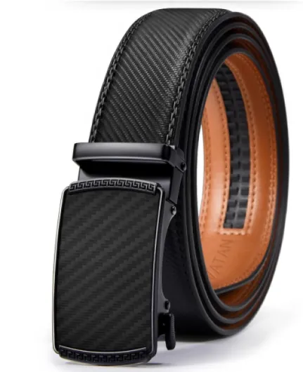 Men's Belt Leather Ratchet Belt for Men Dress Casual Every Day with Adjustable Buckle, Trim to Fit 32" to 38" Waist Adjustable Black-knight