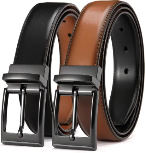 Reversible Belt Men 1 Piece - 1.25" Leather Dress Belt - Trim to Fit for Elegant Style Black/Tan 32"-34"Waist Adjustable