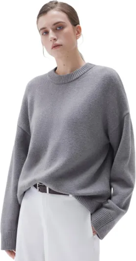 Women Cashmere Oversized Long Sleeve Pullover Sweater Crew Neck Jumpers Heather Grey Medium