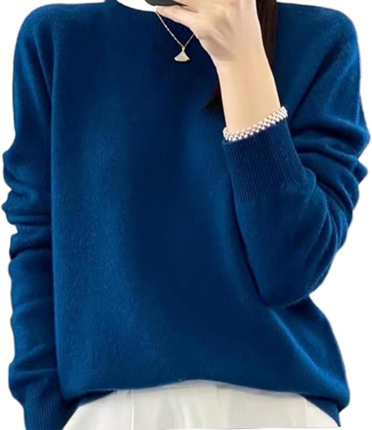Warm Cashmere Sweaters for Women Long Sleeve Crew Neck Classic Soft Pullover Sweater Loose Casual Fall Winter 2025 C-blue Medium