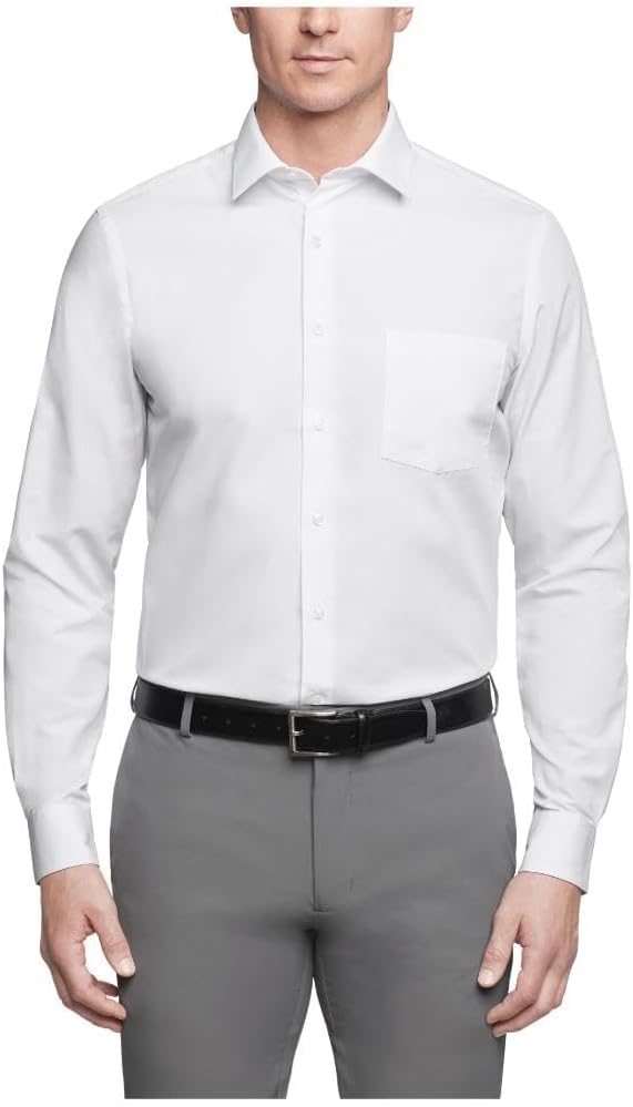 Mens Dress Shirt Regular Fit Poplin Solid 17.5" Neck 34"-35" Sleeve White