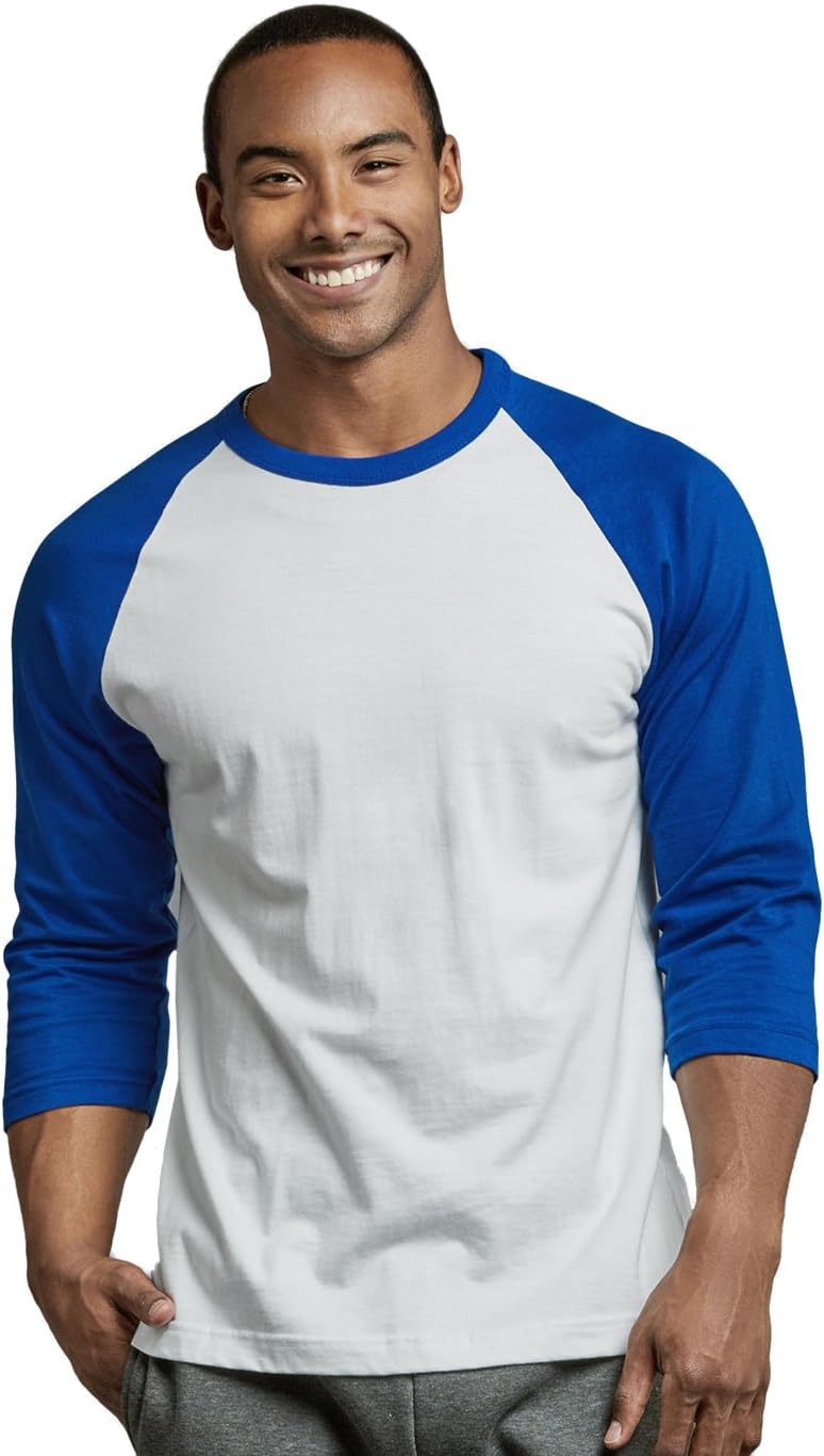 TOP PRO Men's 3/4 Sleeve Casual Raglan Jersey Baseball Tee Shirt X-Large Roayl Blue/White