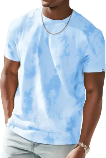 Mens Crew Neck T Shirts - Lightweight Short Sleeve Fresh Fashion Print Hipster T-Shirt Tie-Dye Large Light Blue