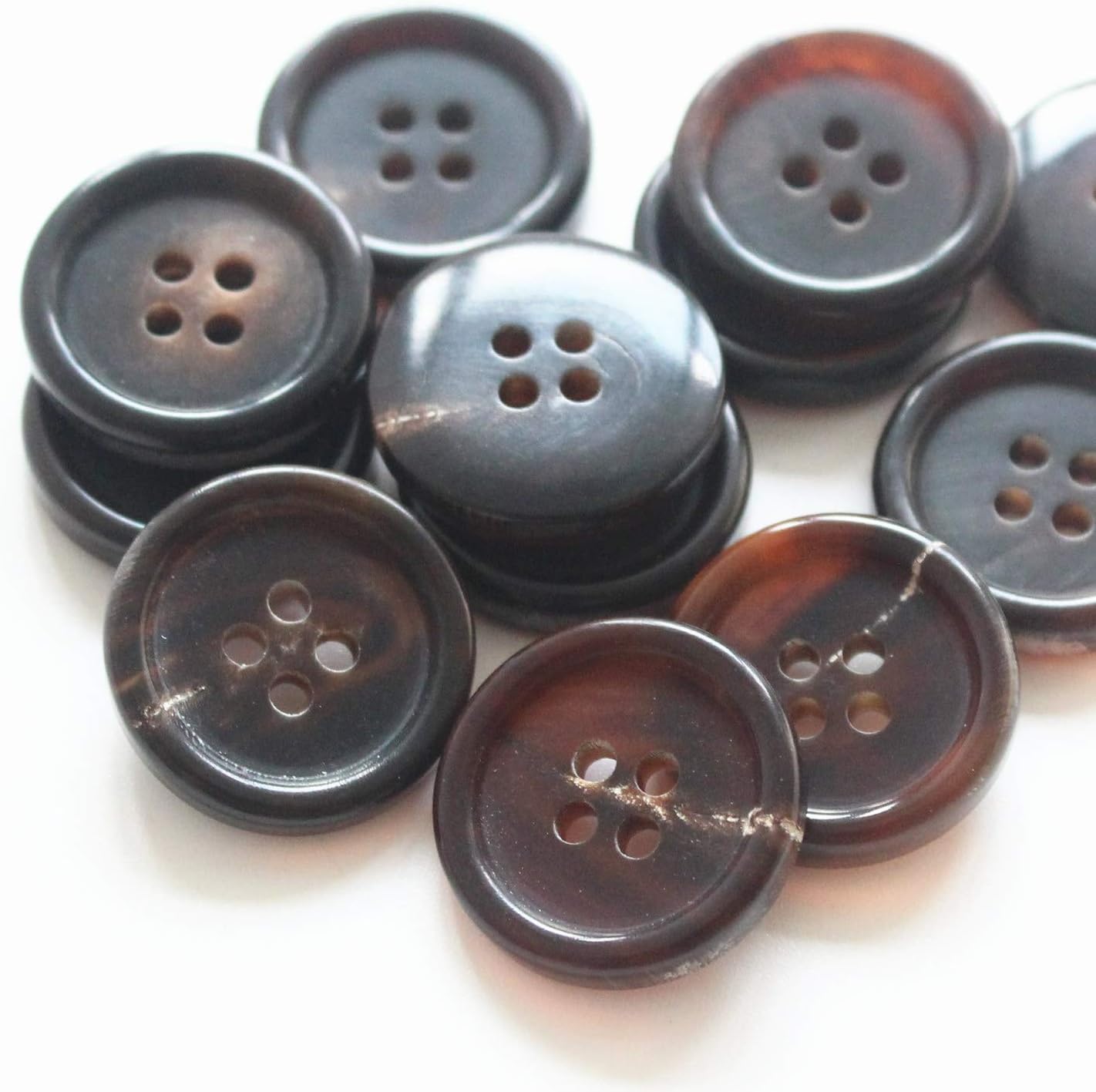 22-Piece Real Horn Buttons Set - Blazer, Suit & Coat Buttons - 15MM & 20MM - Natural & Dark Brown Buffalo Horn