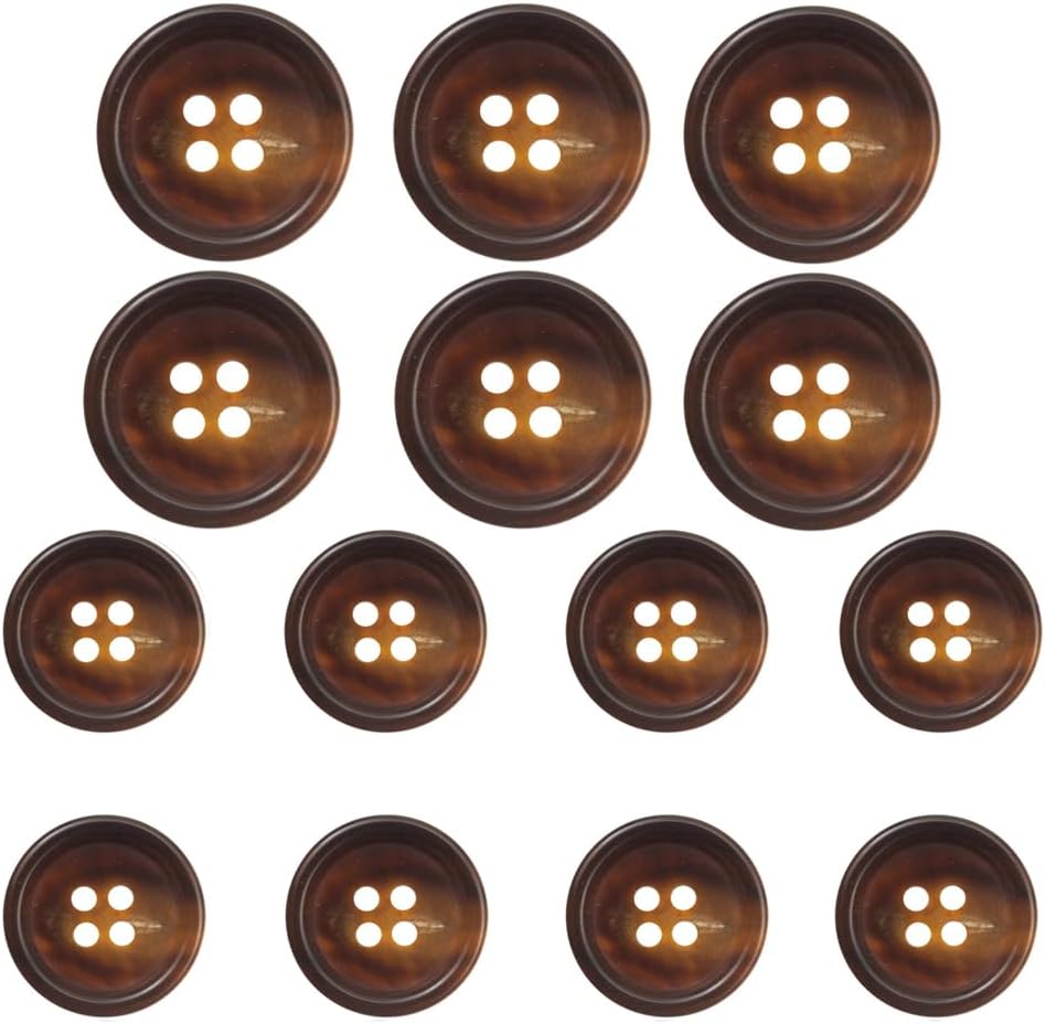 14 Pieces Real Horn Buttons Set for Blazer and Suit, 20mm 15mm Genuine Natural Horn Buttons for Men Women's Jacket Coat Uniforms (Brown)