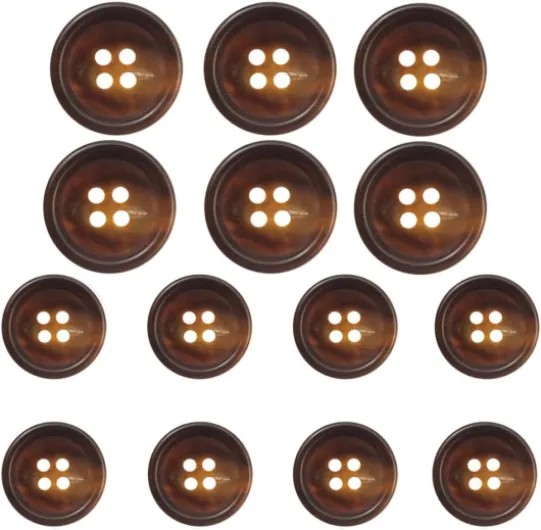 14 Pieces Real Horn Buttons Set for Blazer and Suit, 20mm 15mm Genuine Natural Horn Buttons for Men Women's Jacket Coat Uniforms (Brown)