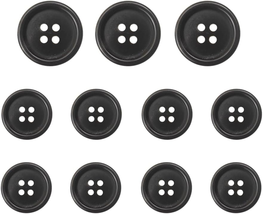 11 Pieces Real Horn Buttons Set for Blazer and Suit, 20mm 15mm Natural Genuine Buffalo Buttons for Men Women's Jacket Coat Uniforms (Black)