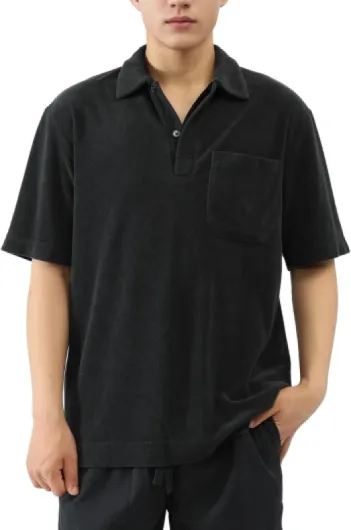 Men's Terry Towel Polo Shirt with Short Sleeve Chest Pocket Casual Unisex Top XX-Large Navy