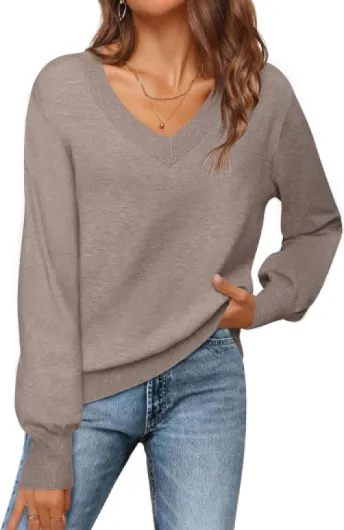 Women's 2025 Fall Long Sleeve Sweater V Neck Winter Tops Casual Lightweight Knit Pullover Shirts Cashmere Medium