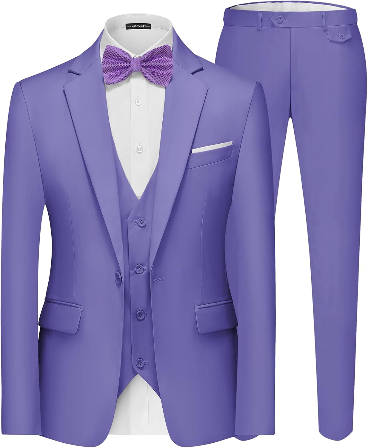 Men's 3 Pieces Suit Elegant Solid One Button Slim Fit Single Breasted Party Blazer Vest Pants Set Violets Medium