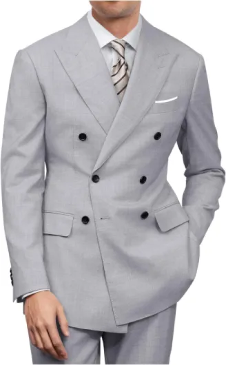 Mens Double Breasted Suit Slim Fit Solid Suit Jacket and Dress Pants 2 Piece Set Prom Wedding Suits for Men Grey Small