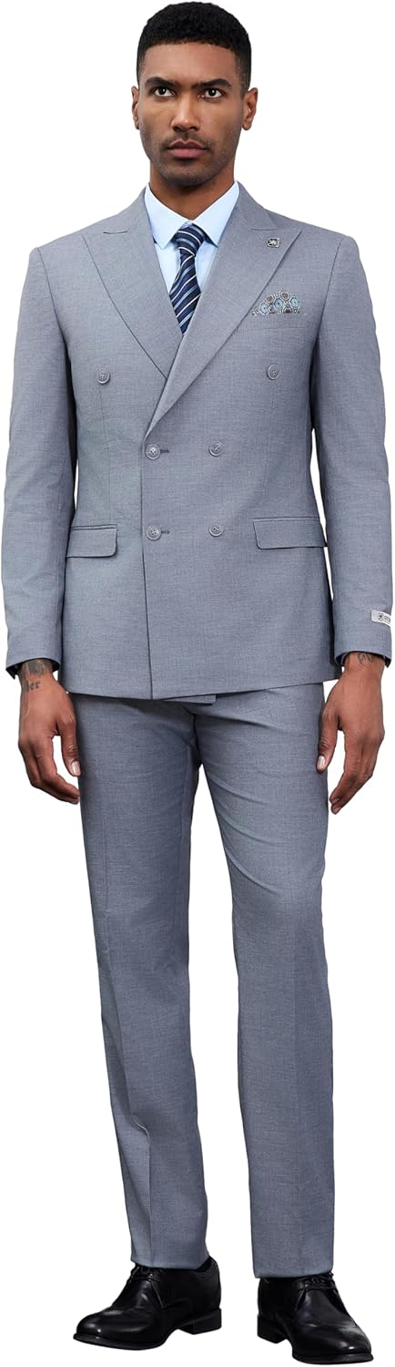 Suits 3pc Suit Set,Double Breasted Jacket Vest and Dress Pants,Hybrid-Fit Suits 38 Medium Grey