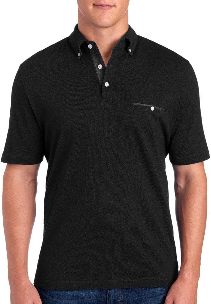 Thomas Dean Mens Short Sleeve Polo Shirt (Black, L) …